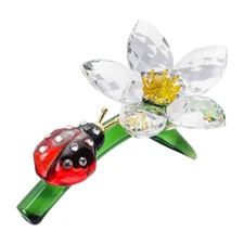 Crystal Ladybug at the Flower Figurine Collectible Glass Flower Ornament Gift