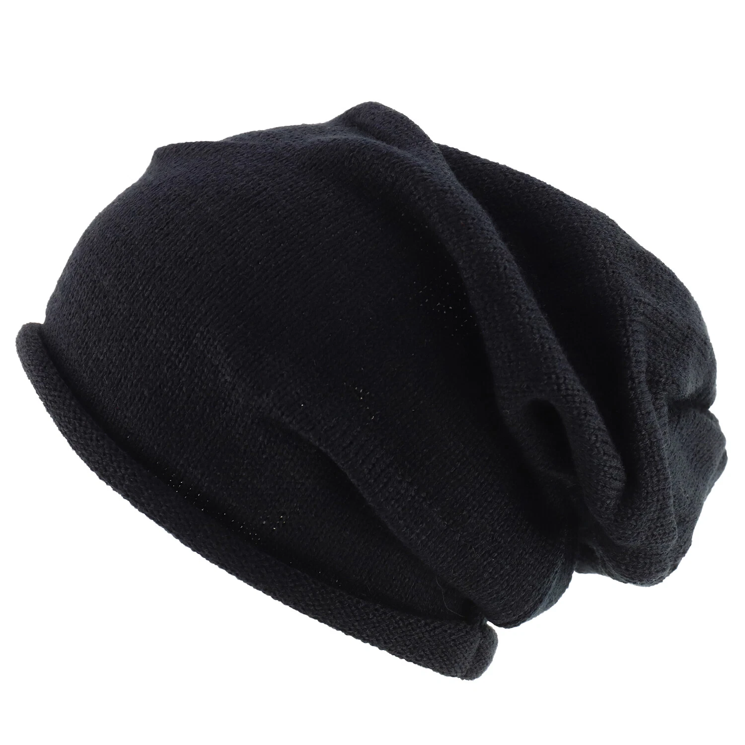 Wrinkled Knit Deep Crown Slouch Rolled Brim Long Rasta Beanie - FREE SHIPPING