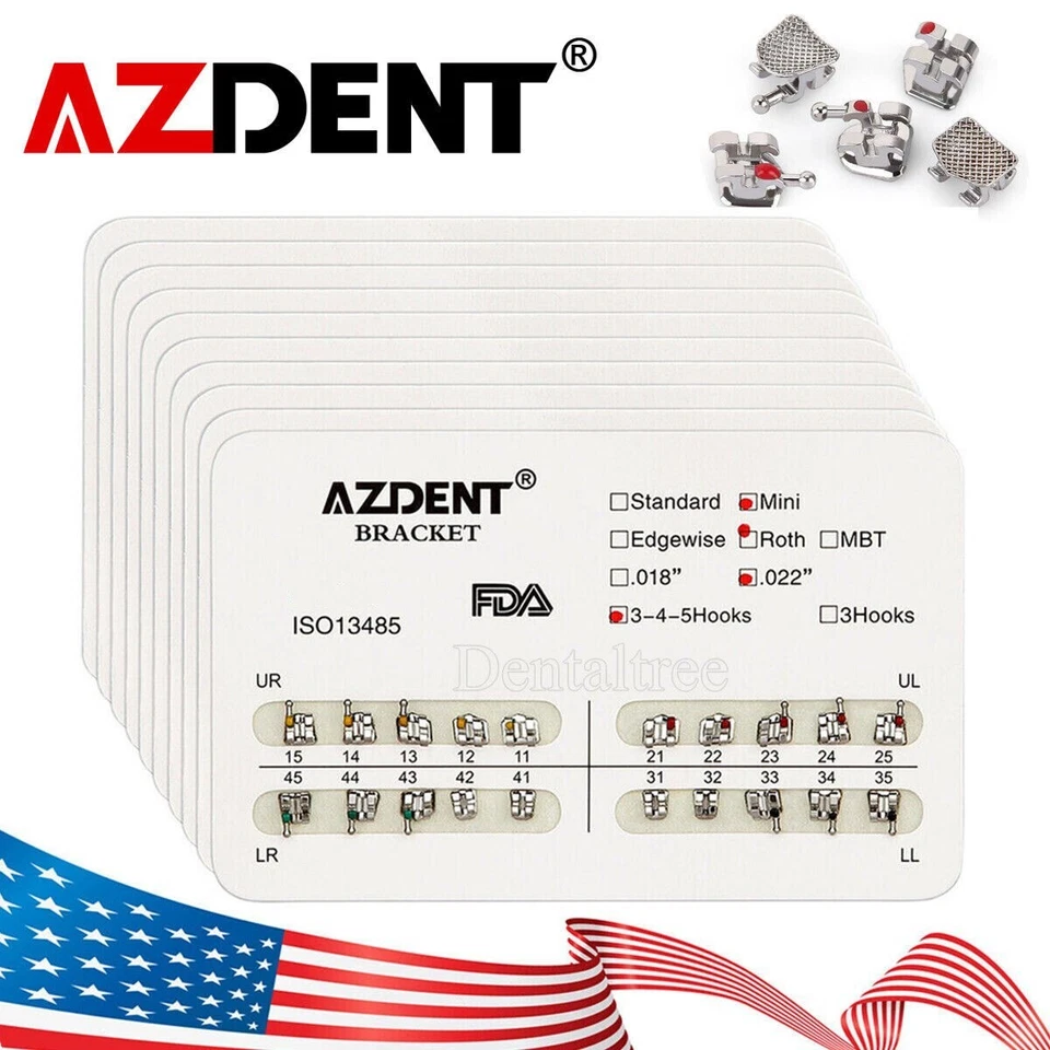 10 Packs Dental Orthodontic Metal Brackets Braces Roth.022 Hooks 3-4-5 AZDENT