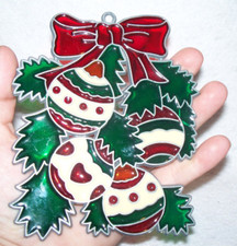 VINTAGE STAINED GLASS STYLE CHRISTMAS TREE DECORATED BOUGH ORNAMENT