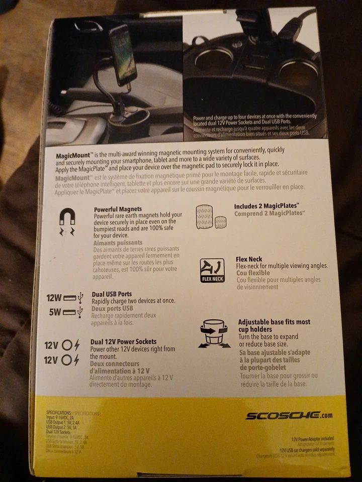 Scosche MAGPCUP Car Magnetic Cup Holder Cell Phone iPhone Mount Power Hub USB - Image 3 of 4