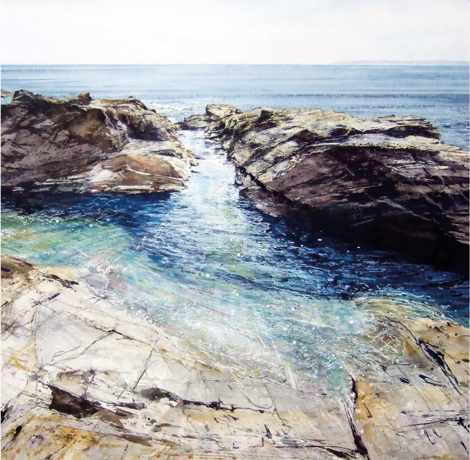 Detail - Art Blank Greeting / Birthday Card - Coast Rock Pools Sea View Ocean