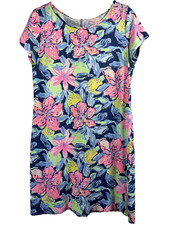 Lilly Pulitzer Women's Dress M Floral Watercolor Colorful Pima Cotton Sleeveless