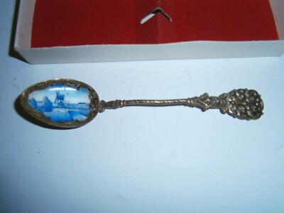 Vintage Silver/Enamel Holland Windmill Scene Czechoslovakia Spoon 5''