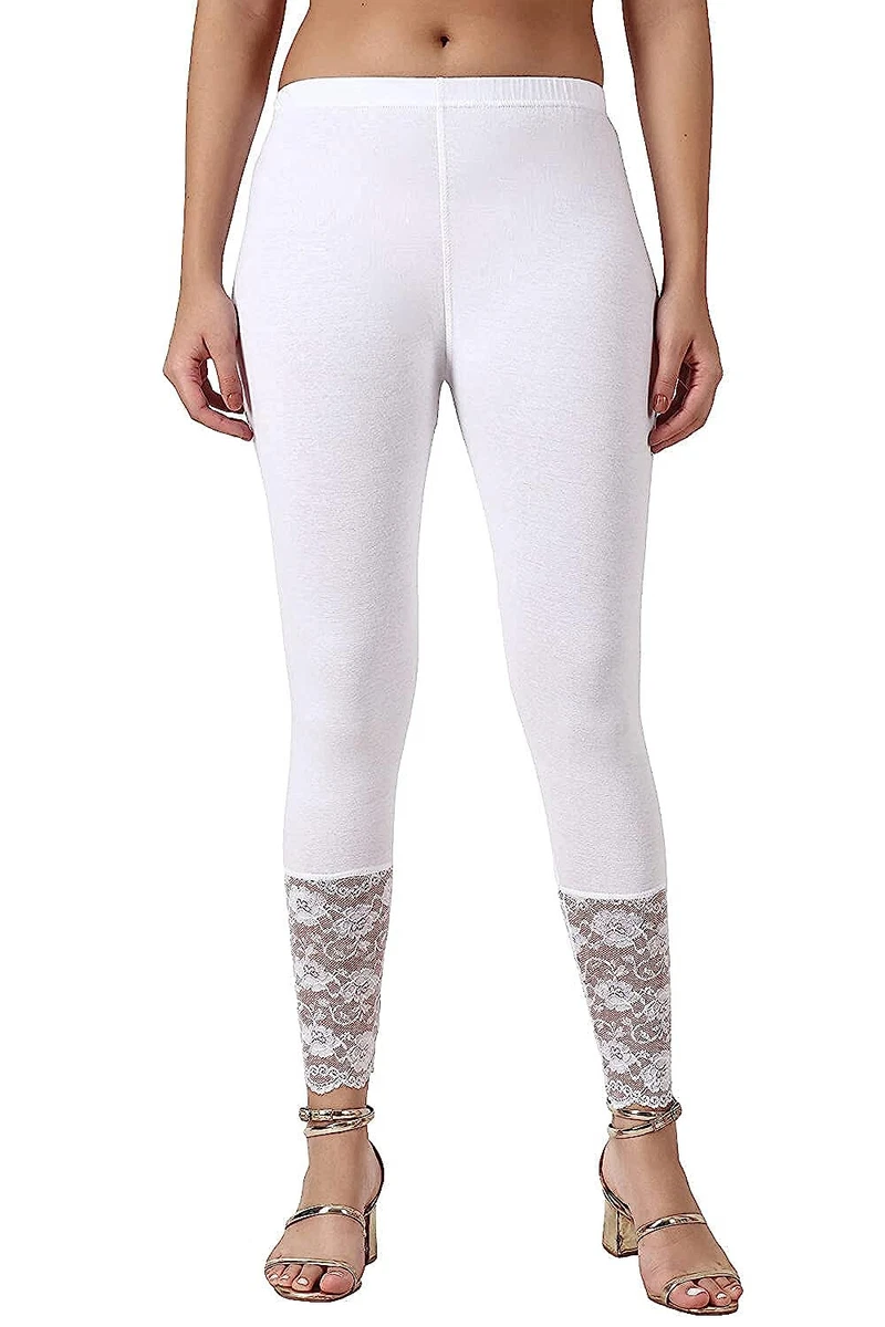 Designer Cotton Ankle Length Bottom Wear Leggings with Net Lace