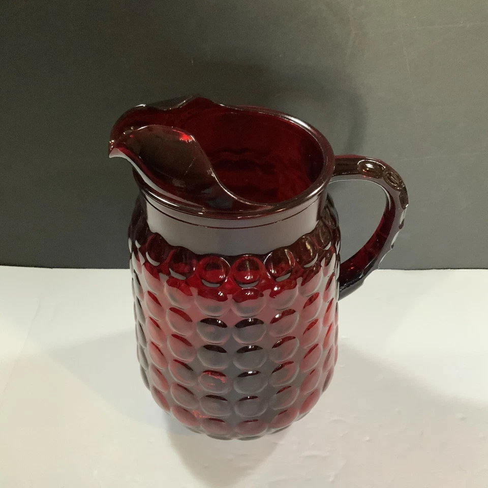 Pitcher Bubble Ruby Red Glass Anchor Hocking Ice Lip 64 ounce Vintage #25 - Image 2 of 4