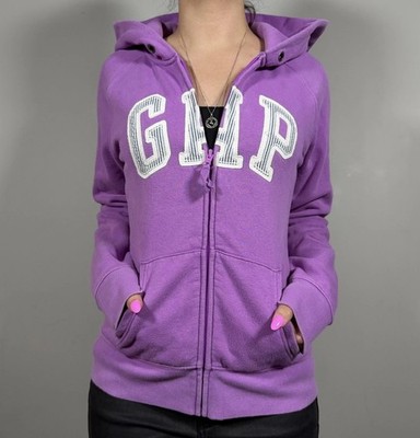 Y2K Gap Zip Up Hoodie Womens Medium Purple Fleece Embroidered 