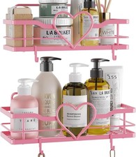 Pink Shower Caddy with 4 Removable Hooks, 2 Pack Sweet Heart Shower Shelves,No
