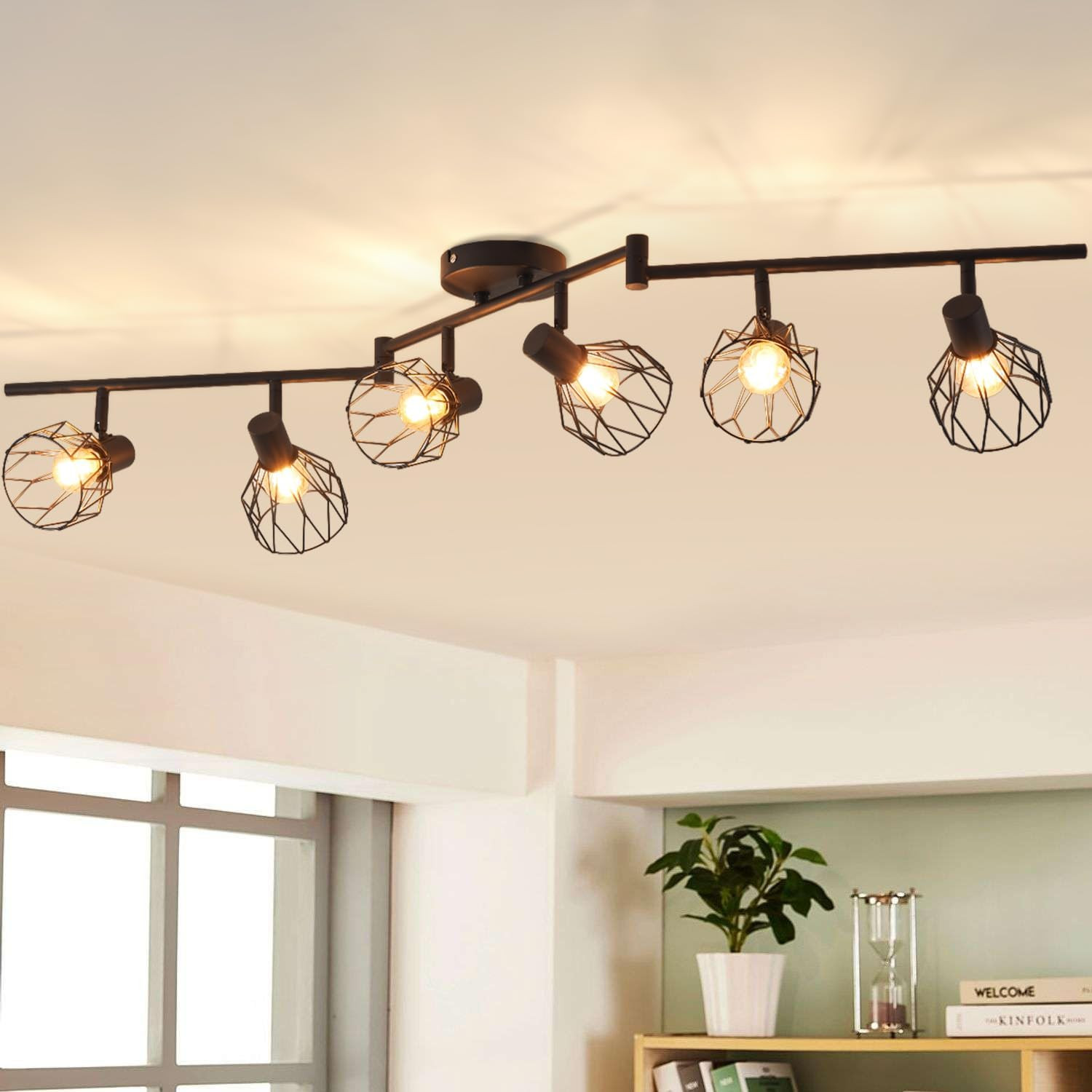Plafoniera 6 Faretti LED Orientabili Base Rettangolare - Design Moderno