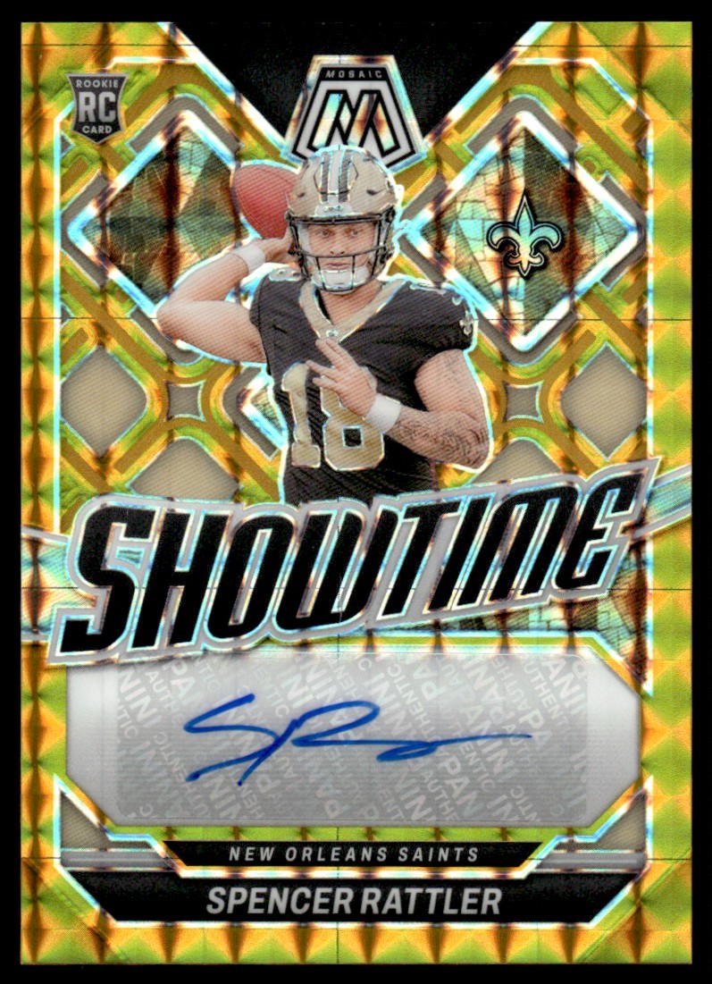 2024 Mosaic Showtime Signatures Gold Prizms Spencer Rattler Rookie Auto 05/10