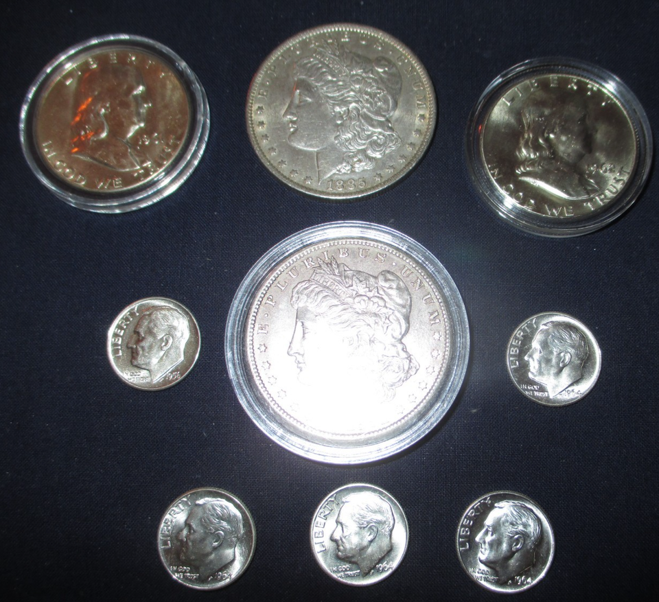 U.S. Silver Coins ~1881-O Morgan Dollar + 8 Other/AU+ UNC Coins $3.50 ...