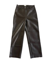 Wilfred Aritzia Womens 4 Melina Vegan Faux Leather Pants Brown Soft Straight Leg