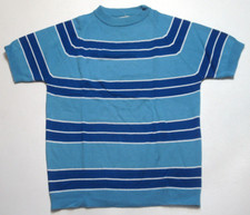 Vintage 60s Pennys Towncraft Plus Sweater Shirt Blue Striped Men's Small