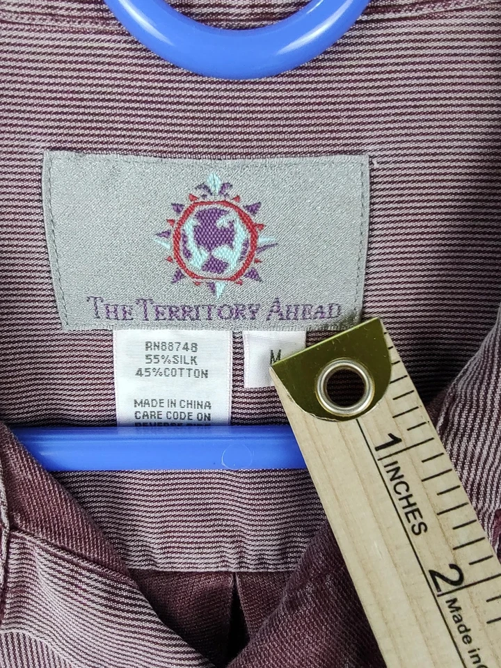 The Territory Ahead Shirt Mens Medium Burgundy Silk Cotton Long Sleeve Button Up - Image 4 of 4