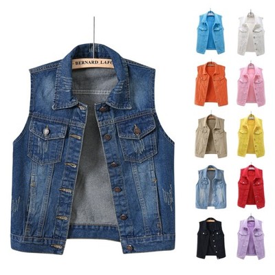 Damen Jeansweste Ärmellos Knopfleiste Vest Jacket Denim Jacke Westen mit Taschen