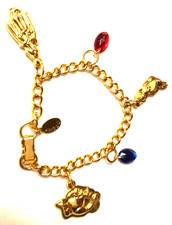 Disney Charm Dangle Bracelet Aladdin Gold Tone Small Wrist 6 1/2" Applause Stamp