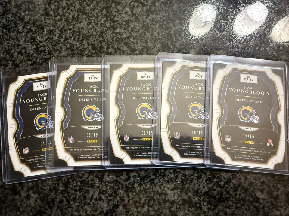 5) 2017 Panini Select Signatures Light Blue Prizm #/15 Jack Youngblood Auto - Image 2 of 2