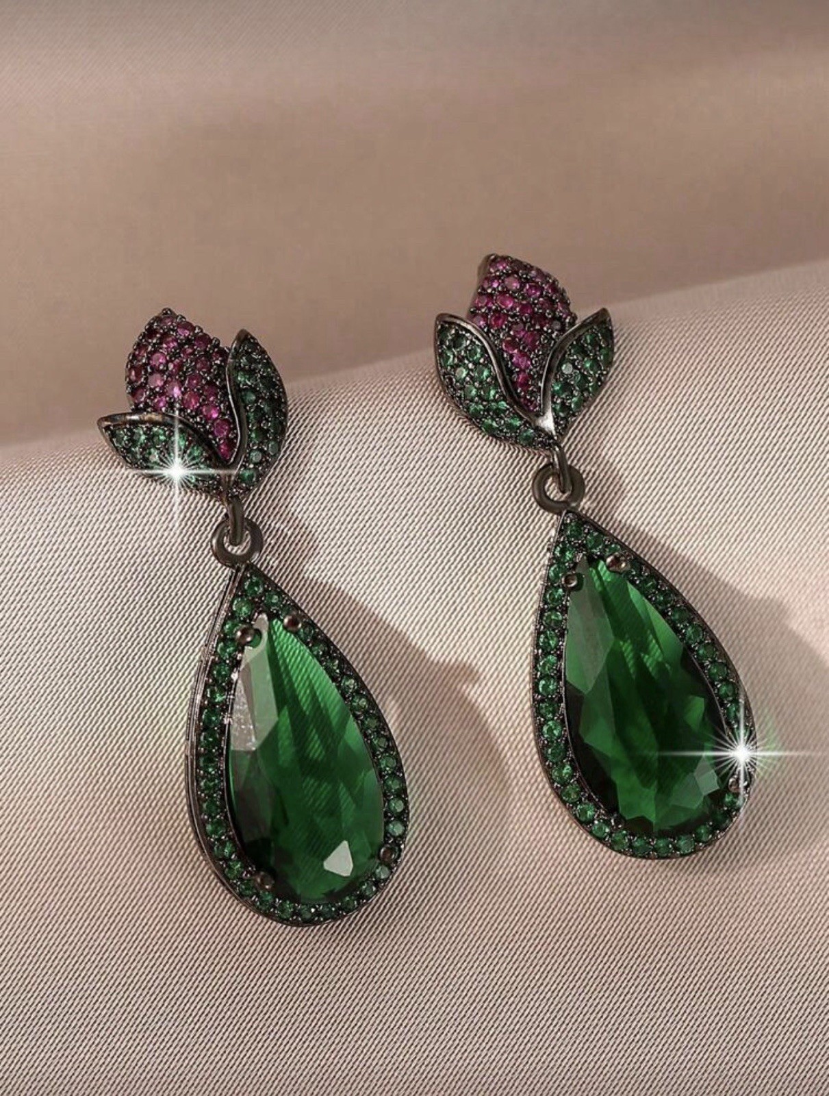 Pendientes de boda de agua con flores de lujo con circonitas cúbicas verdes negras ropa de fiesta