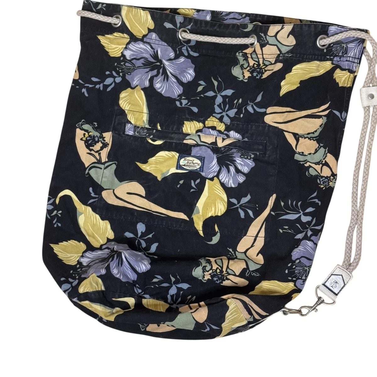 Tommy Bahama Navy Floral Print Drawstring Bag Tommy Bahama Hawaiian Floral Print Blue Swim Drawstring  main image 4