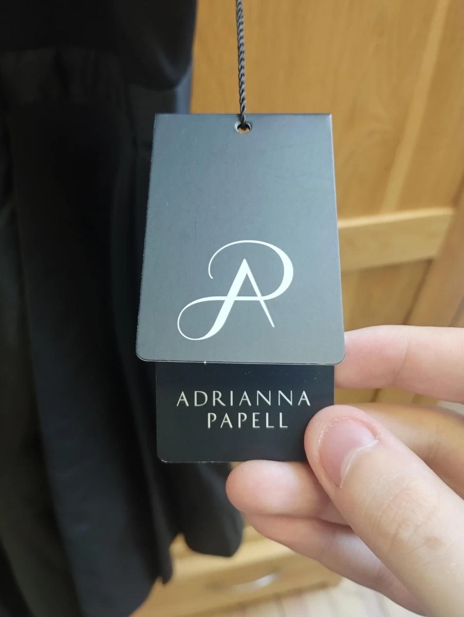 Vestido Adrianna Papell Crepe Combo Tafetán Asimétrico Negro Talla 10 Nuevo Con Etiquetas