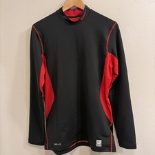 Nike Pro Men  s Sz Medium Combat Hyperwarm Shirt Black Red Dri-Fit Base Layer
