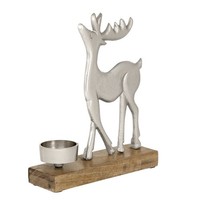 Teelichthalter Rentier Weihnachtsdeko Tischdeko Natur Silber 18X20Cm
