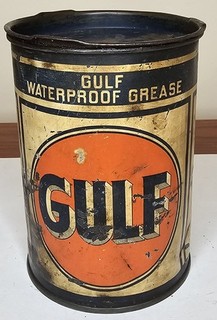 Vintage Gulf Oil Waterproof Grease Metal Can gas station USA one pound 1lb full