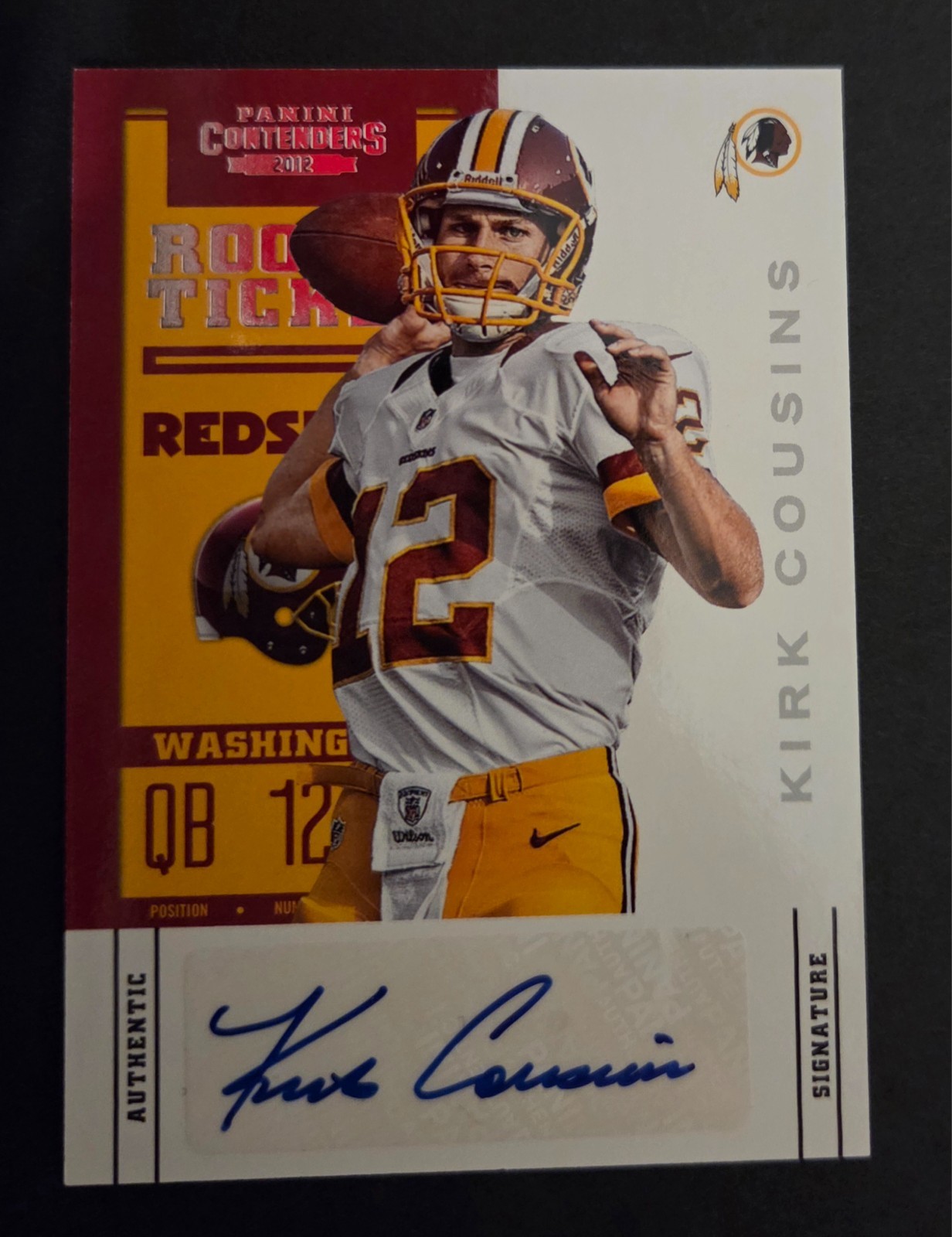 2012 Kirk Cousins Contenders Rookie Ticket Autograph Falcons Redskins