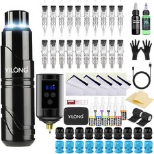 YILONG Wireless Tattoo Gun Machine Kit Coreless Motor Power Supply Needles Inks