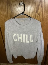 Betsy Johnson S Gray Textured Knit CHILL Lett...
