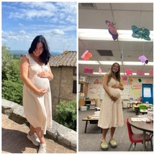 Hatch Maternity Jules Midi Cream Dress Button Front Size Large