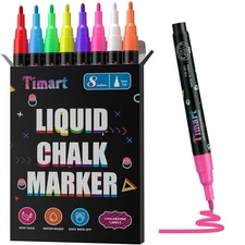 Timart Extra Fine Tip Chalk Markers 8 Pack 1mm Point, Liquid Chalk Pens - Dry