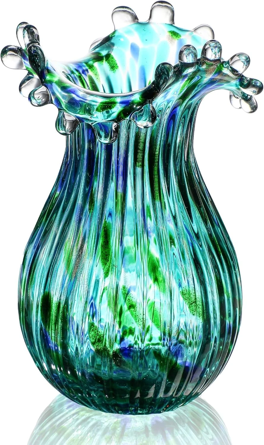 Glass Bubble Vase for Flowers, 8.5" Blown Glass Vase for Home Decor, Modern Art
