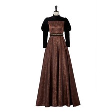 Women Nadja Gold Satin Velvet Dress Long Sleeve Cosplay Party Costume