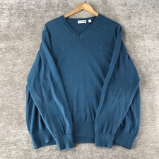 Lacoste Men's V-Neck Sweater L/S Blue Crocodile Logo Size 2XL 7 Pullover