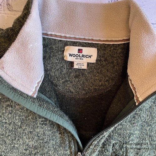 Woolrich 1/4 Zip Sweater Mens Green Large Pocket Outdoors Hiking Preppy Top - Picture 3 of 14