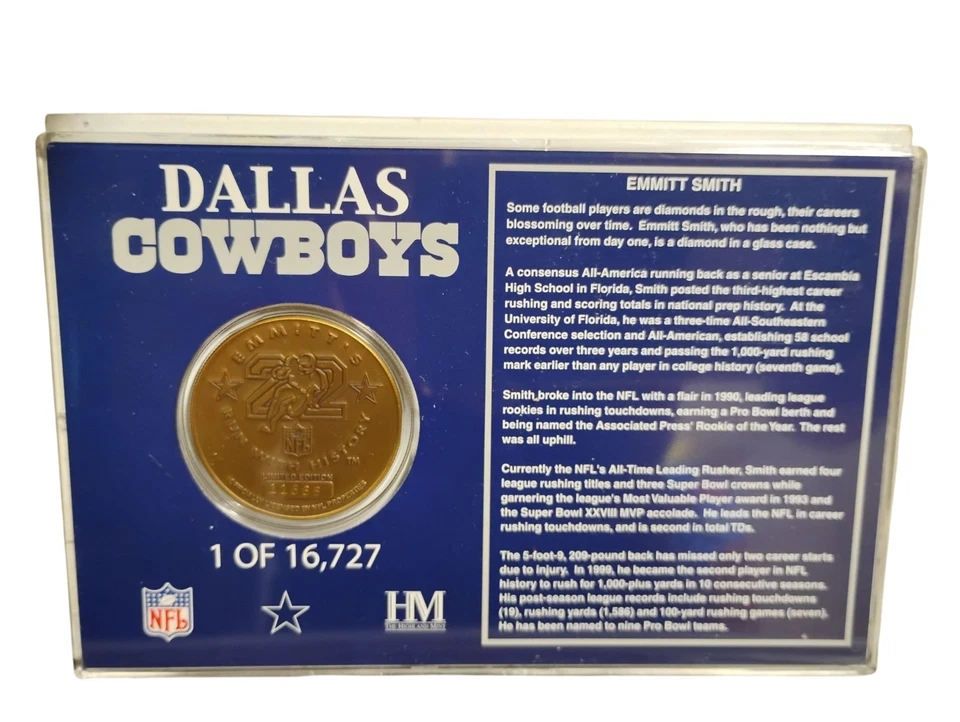 Moneda coleccionable Highland Mint Dallas Cowboys Emmitt Smith NFL Leading Rusher Foto 2 de 3