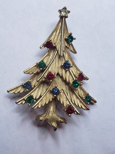 Vintage Trifari Christmas Tree w/ 12 Crystals Pin Brooch - Picture 12 of 15