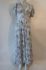 Womens LoveShackFancy Stacey Blue (Item-257) Rose Floral Slit Maxi Dress XS