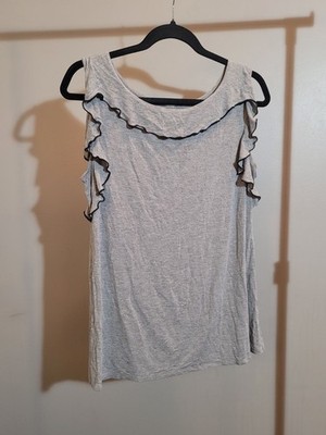 Gray Sleeveless Shirt with Frills On Collar And Sleeve 