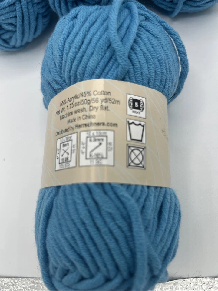 Лот из 5 мотков синяя громоздкая пряжа Lighthouse Haven акрил/хлопок ~ 56 ярдов/1,75 унц - Изображение 2 из 3
