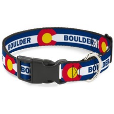 Plastic Clip Collar Colorado BOULDER Flag Blue/White/Red/Yellow NARROW-Small 7-8