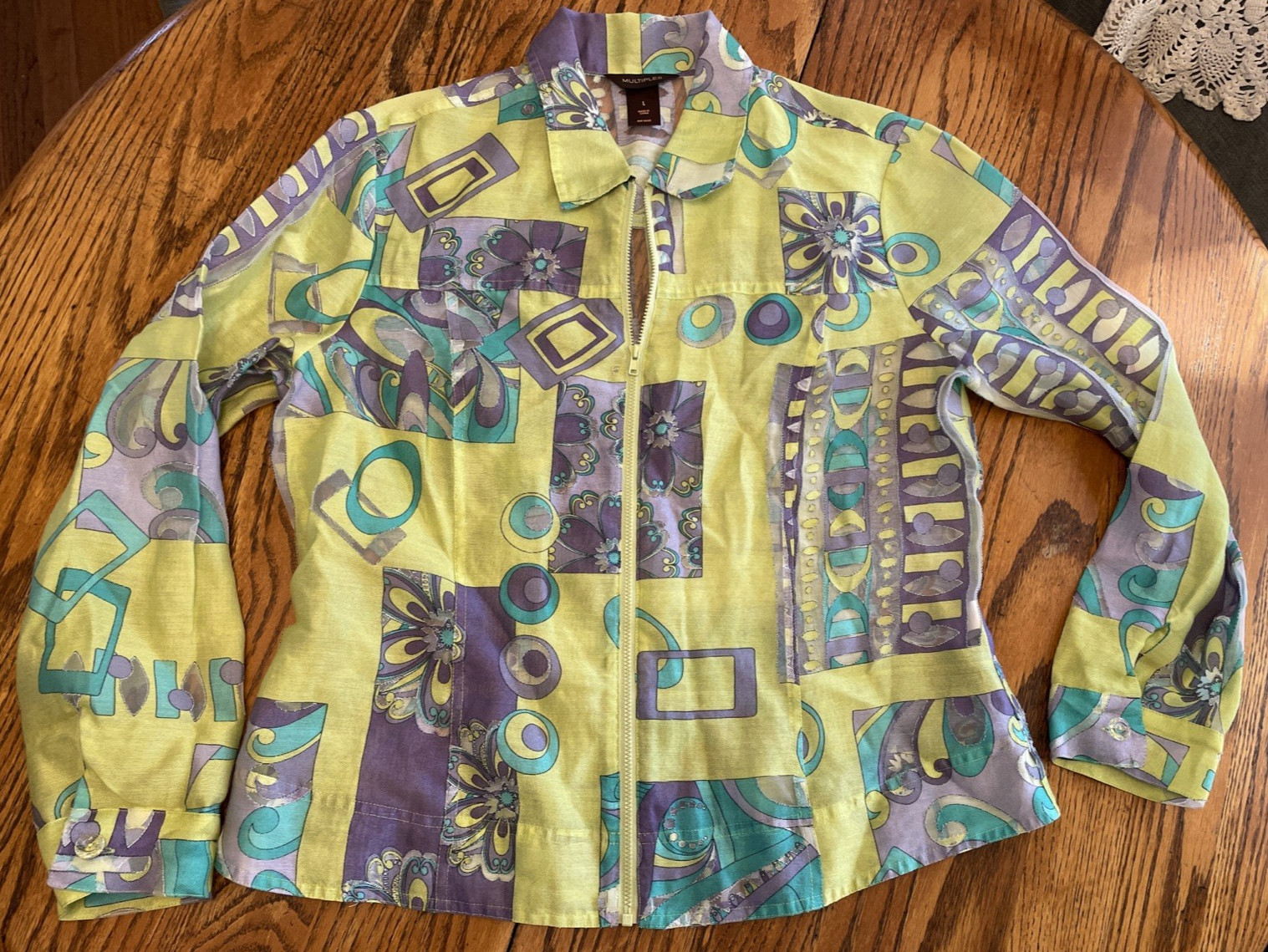 Multiples Jacket Multicolor Lime Green Purple Siz… - image 1