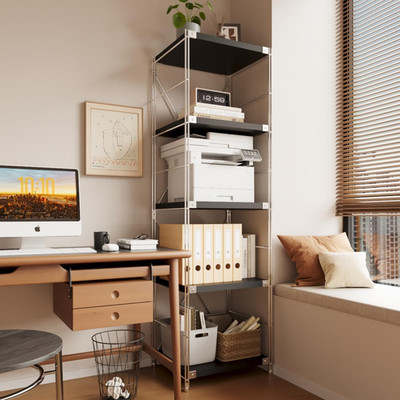 Stylish 5-Tier Industrial Bookshelf for Home, Office & Study - Black