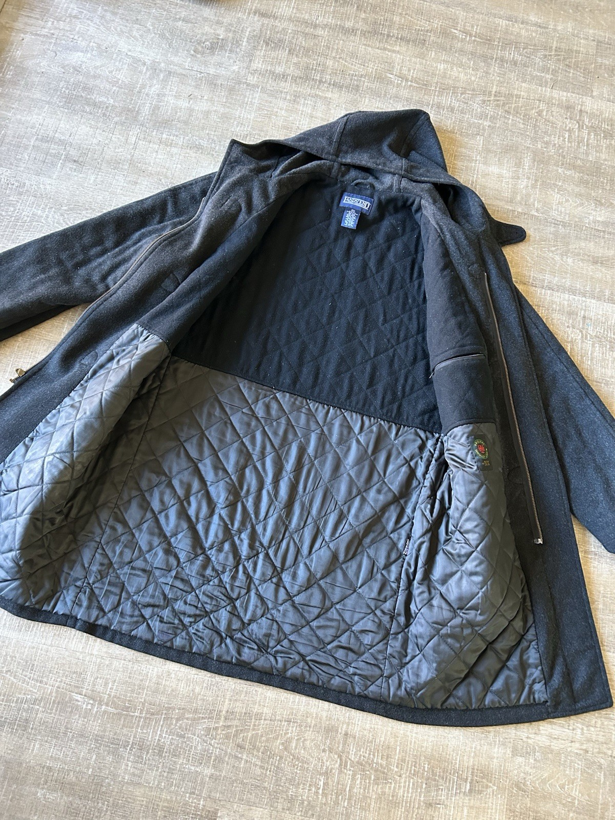 Vintage Lands' End 100% Wool Toggle Duffle Coat Men’s XLT Hooded Tiroler Lodge