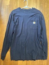 Carhartt Loose Fit Long Sleeve Pocket Shirt- Navy, Size Men  s Small