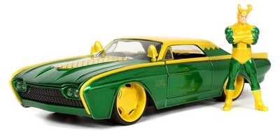 JADA TOYS, FORD Thunderbird mit grüner LOKI-Figur 1963 MARVEL, 1/24, JAD33357
