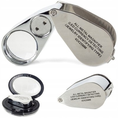 Einschlaglupe Juwelier Lupe Mit LED UV Taschenlupe Schmucklupe 40x