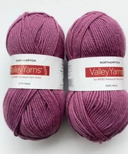2 Skein Lot Valley Yarns Northampton Wool Worsted Wt. 26 Raspberry Heather Yarn