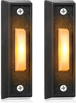 Saillong 2 Pcs Lighted Doorbell Button, Wired Door Bell Black, Warm Light 